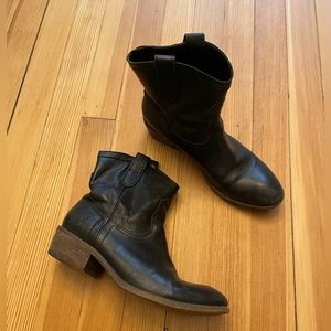 Frye low heeled leather boots.